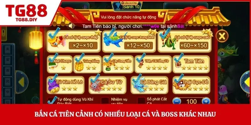 Bắn cá tiên cảnh có nhiều loại cá và boss khác nhau