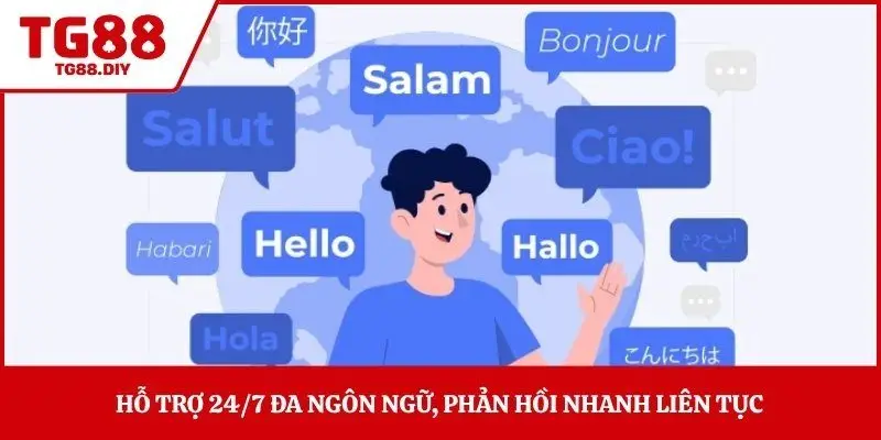 Hỗ trợ 24/7 đa ngôn ngữ, phản hồi nhanh liên tục 