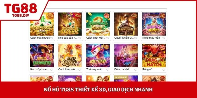 Nổ hũ TG88 thiết kế 3D, giao dịch nhanh 